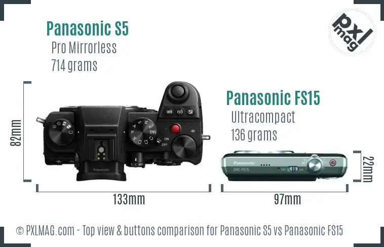 Panasonic S5 vs Panasonic FS15 top view buttons comparison