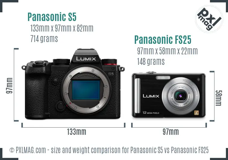 Panasonic S5 vs Panasonic FS25 size comparison
