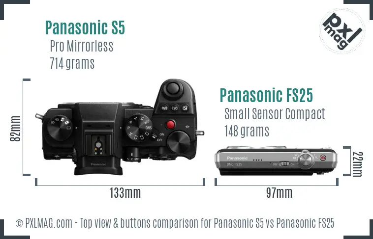 Panasonic S5 vs Panasonic FS25 top view buttons comparison