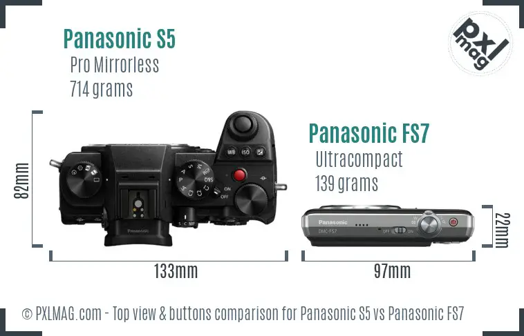 Panasonic S5 vs Panasonic FS7 top view buttons comparison