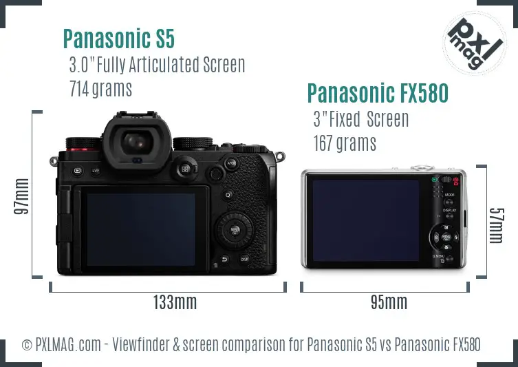 Panasonic S5 vs Panasonic FX580 Screen and Viewfinder comparison