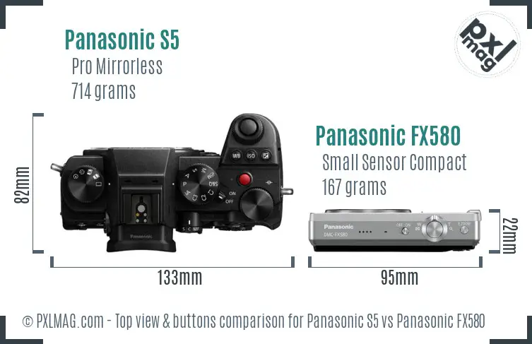 Panasonic S5 vs Panasonic FX580 top view buttons comparison