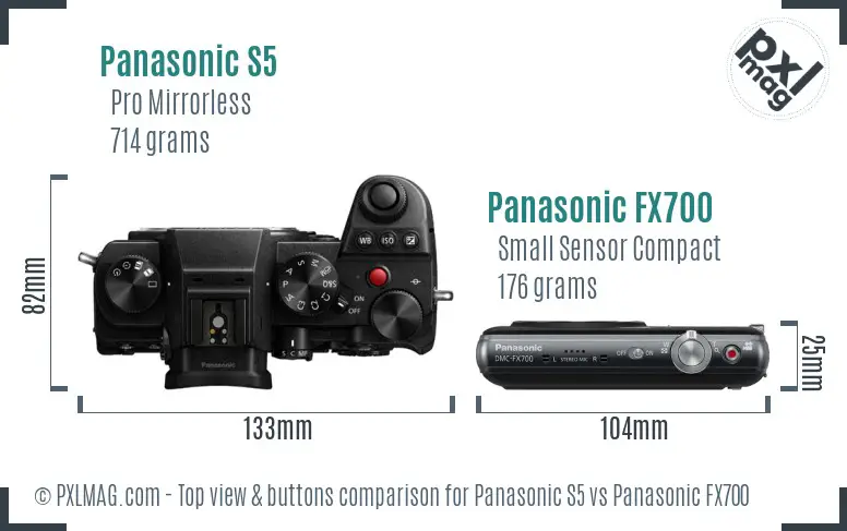 Panasonic S5 vs Panasonic FX700 top view buttons comparison