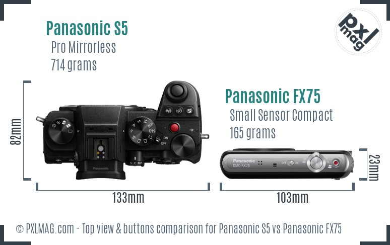 Panasonic S5 vs Panasonic FX75 top view buttons comparison