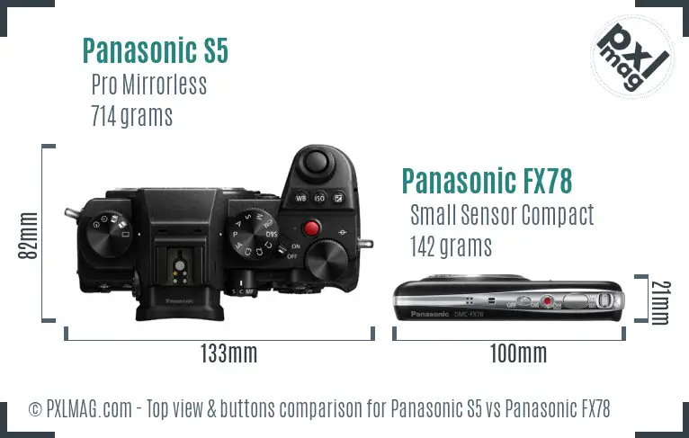 Panasonic S5 vs Panasonic FX78 top view buttons comparison