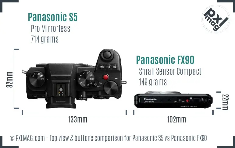 Panasonic S5 vs Panasonic FX90 top view buttons comparison Panasonic S5 vs Panasonic FX90 top view buttons comparison