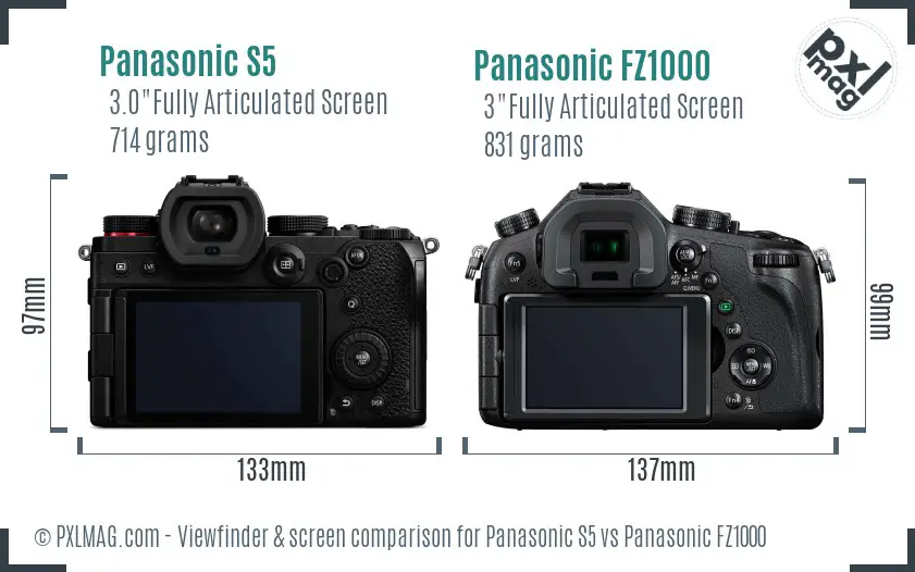 Panasonic S5 vs Panasonic FZ1000 Screen and Viewfinder comparison