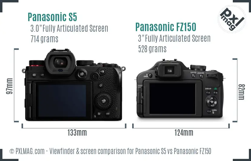 Panasonic S5 vs Panasonic FZ150 Screen and Viewfinder comparison