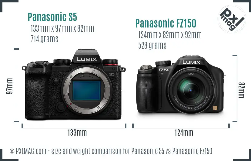 Panasonic S5 vs Panasonic FZ150 size comparison