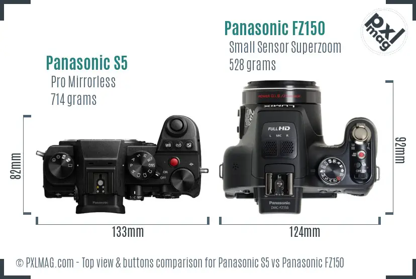 Panasonic S5 vs Panasonic FZ150 top view buttons comparison