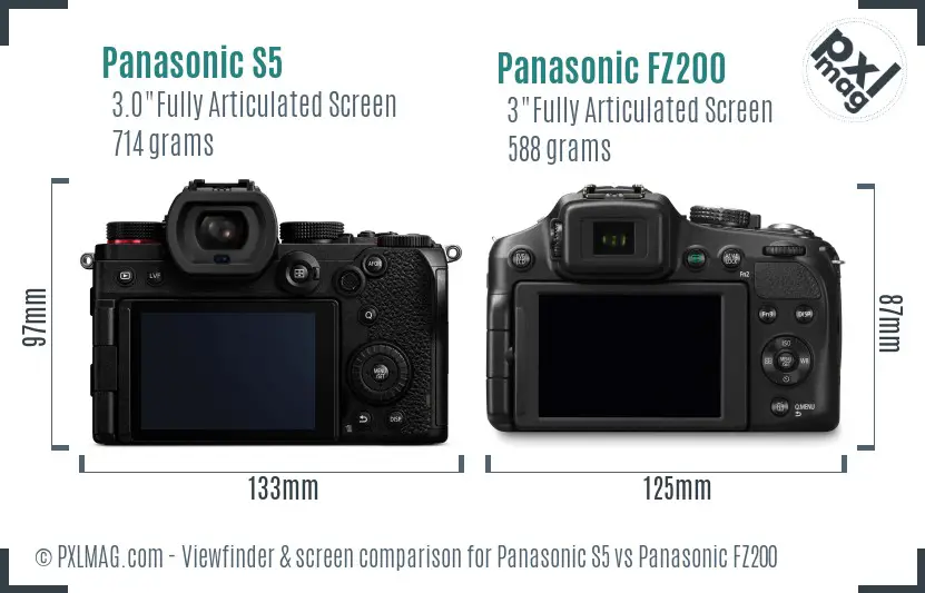 Panasonic S5 vs Panasonic FZ200 Screen and Viewfinder comparison
