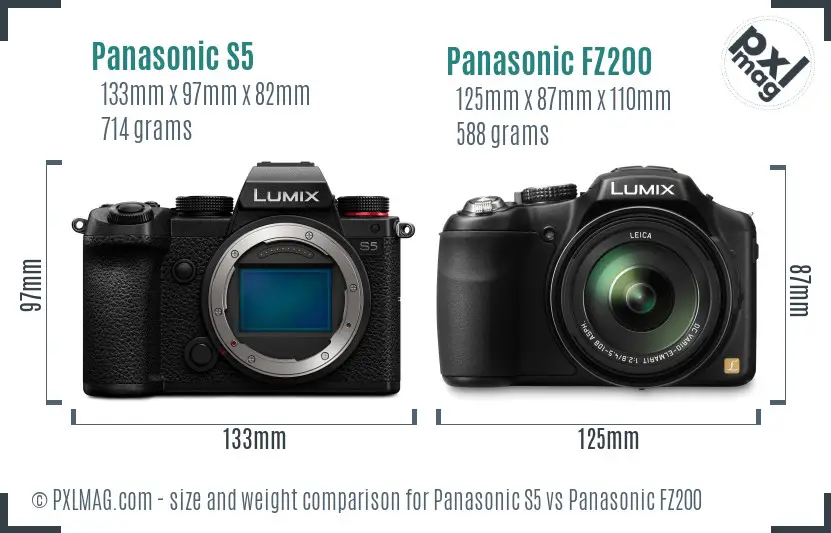 Panasonic S5 vs Panasonic FZ200 size comparison