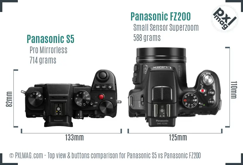 Panasonic S5 vs Panasonic FZ200 top view buttons comparison