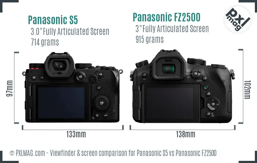 Panasonic S5 vs Panasonic FZ2500 Screen and Viewfinder comparison