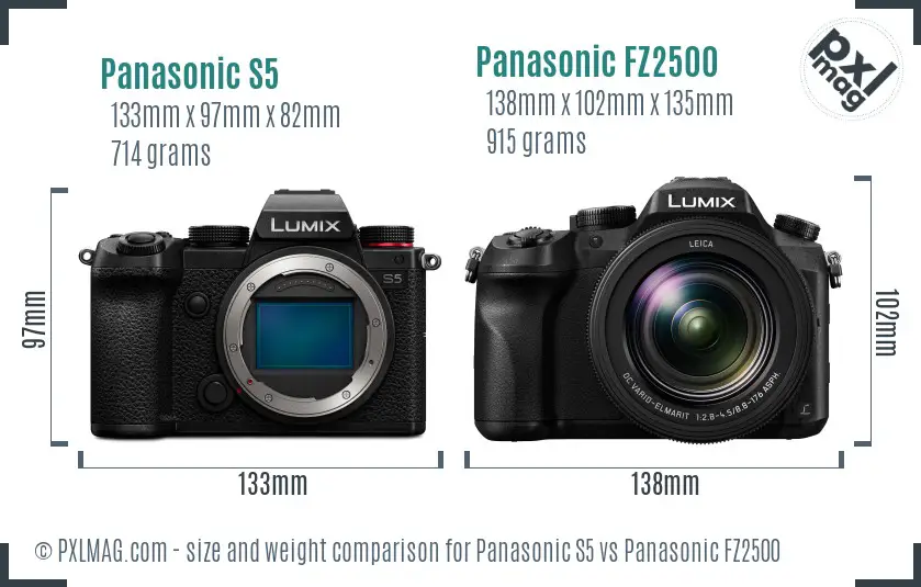 Panasonic S5 vs Panasonic FZ2500 size comparison