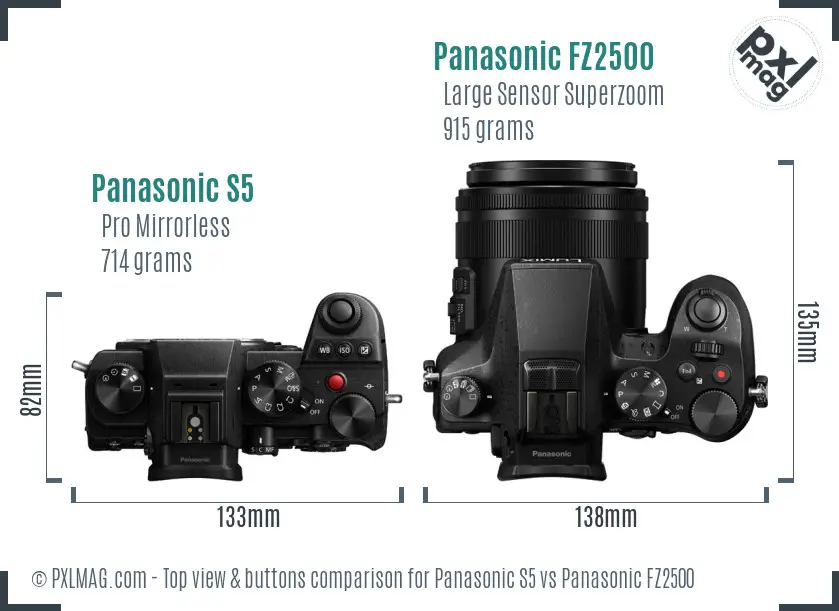 Panasonic S5 vs Panasonic FZ2500 top view buttons comparison