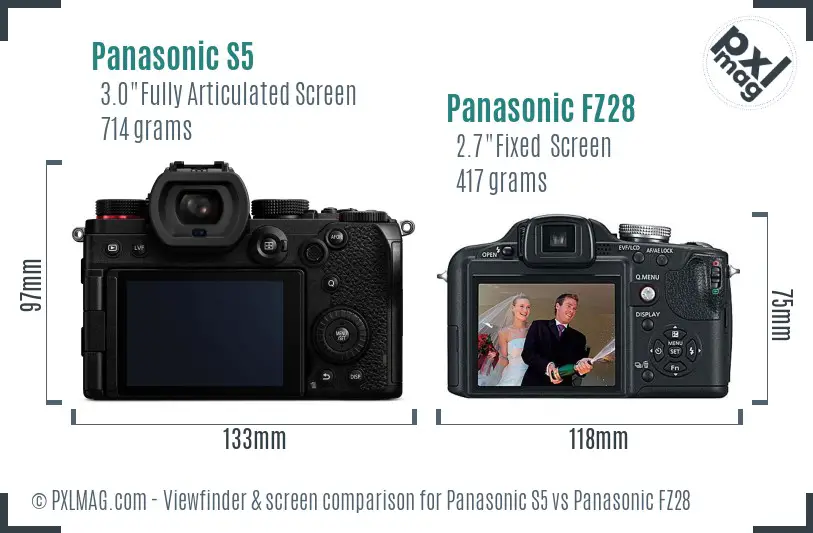 Panasonic S5 vs Panasonic FZ28 Screen and Viewfinder comparison