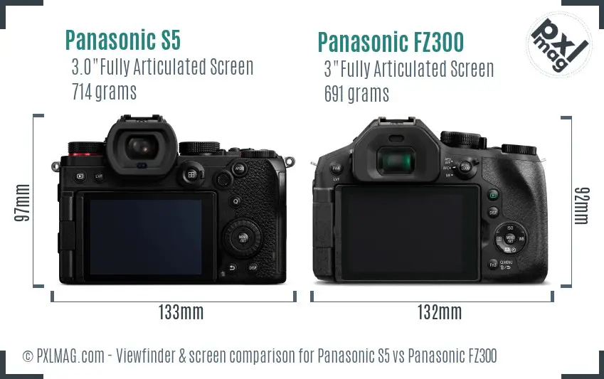 Panasonic S5 vs Panasonic FZ300 Screen and Viewfinder comparison