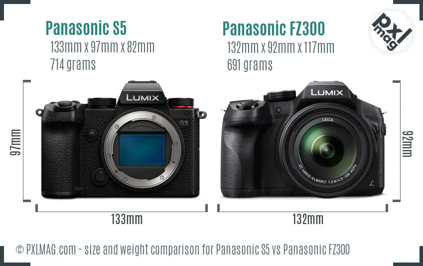 Panasonic S5 vs Panasonic FZ300 size comparison