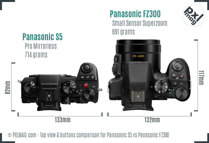 Panasonic S5 vs Panasonic FZ300 top view buttons comparison