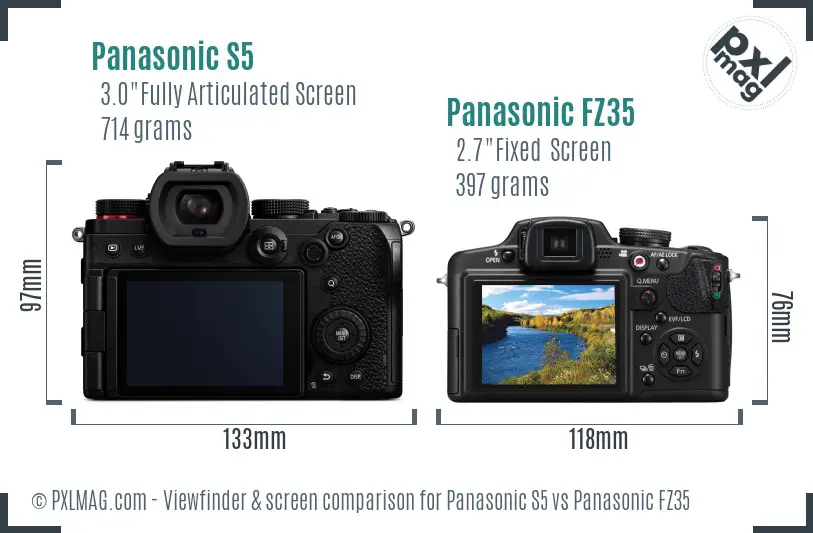 Panasonic S5 vs Panasonic FZ35 Screen and Viewfinder comparison