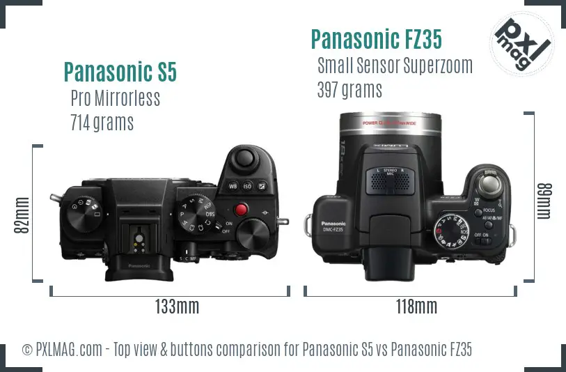 Panasonic S5 vs Panasonic FZ35 top view buttons comparison