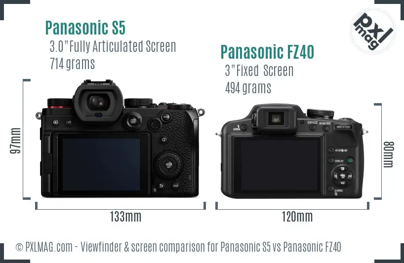 Panasonic S5 vs Panasonic FZ40 Screen and Viewfinder comparison