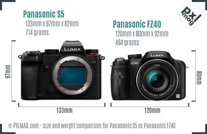 Panasonic S5 vs Panasonic FZ40 size comparison