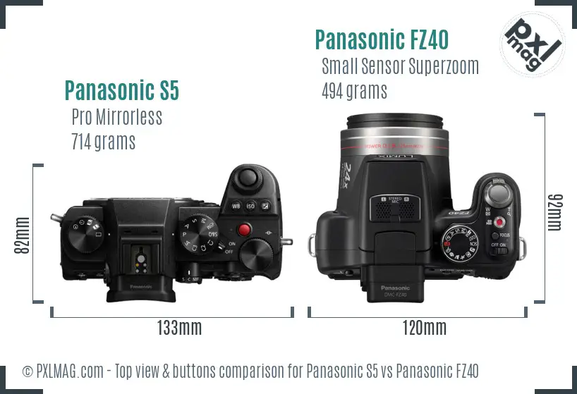 Panasonic S5 vs Panasonic FZ40 top view buttons comparison