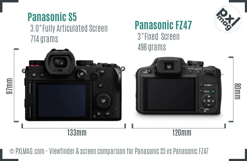 Panasonic S5 vs Panasonic FZ47 Screen and Viewfinder comparison