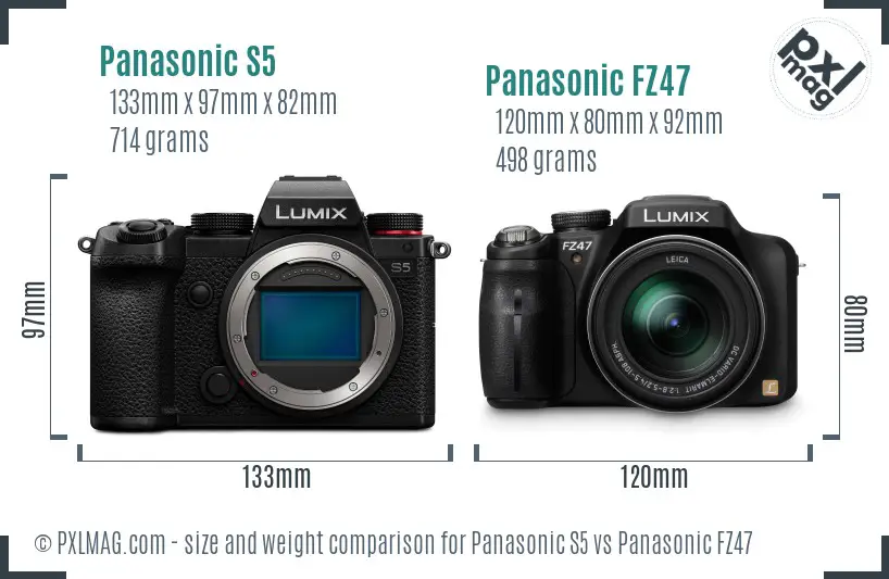 Panasonic S5 vs Panasonic FZ47 size comparison