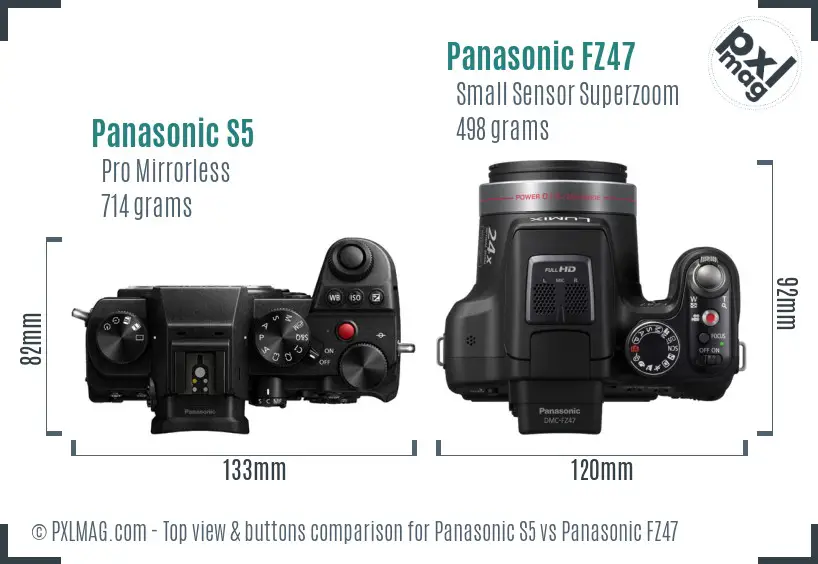 Panasonic S5 vs Panasonic FZ47 top view buttons comparison