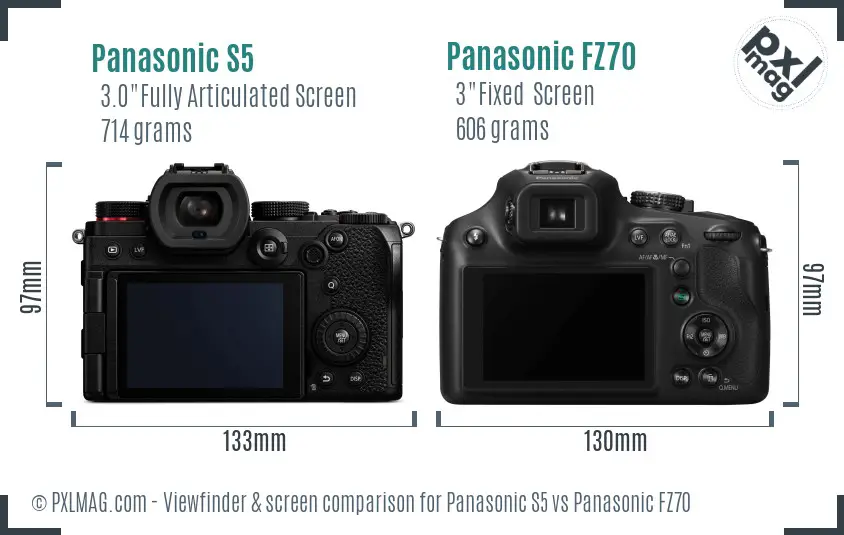 Panasonic S5 vs Panasonic FZ70 Screen and Viewfinder comparison