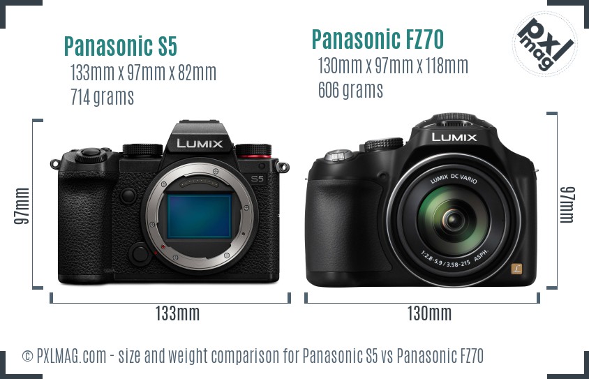 Panasonic S5 vs Panasonic FZ70 size comparison