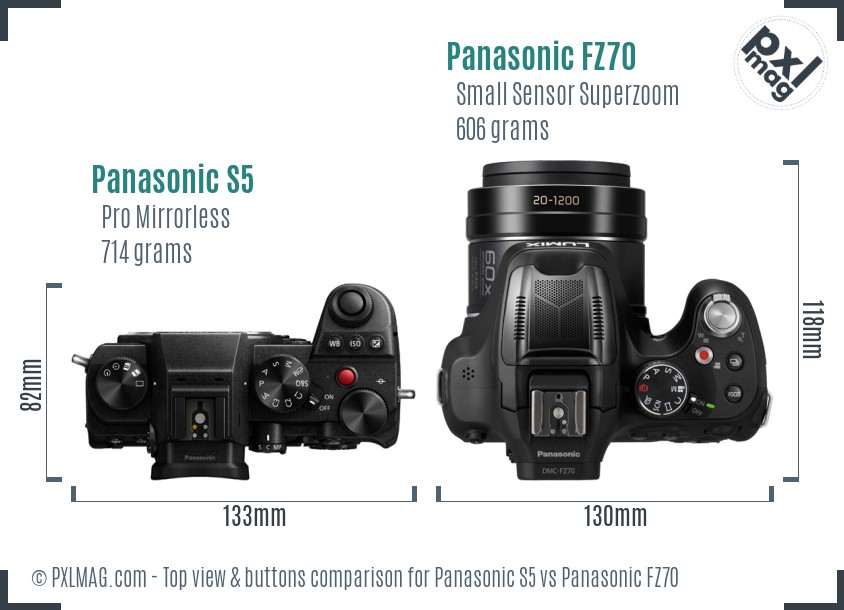 Panasonic S5 vs Panasonic FZ70 top view buttons comparison