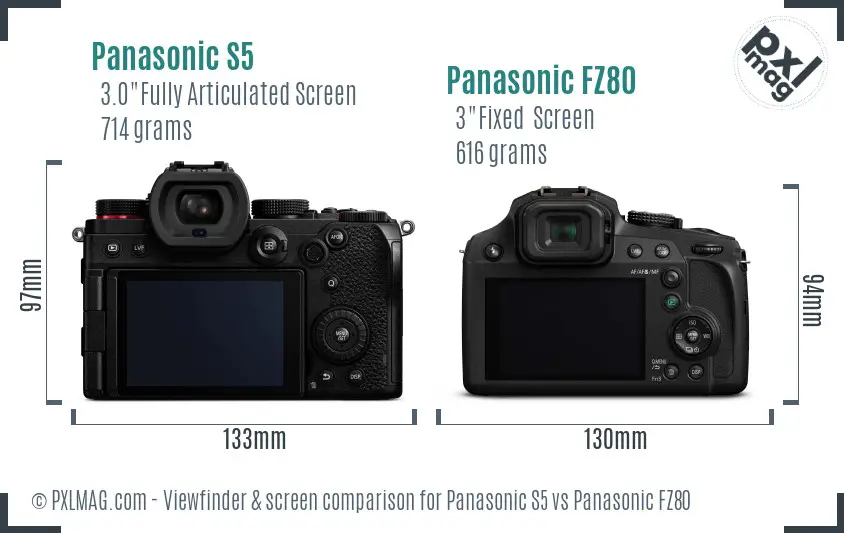 Panasonic S5 vs Panasonic FZ80 Screen and Viewfinder comparison