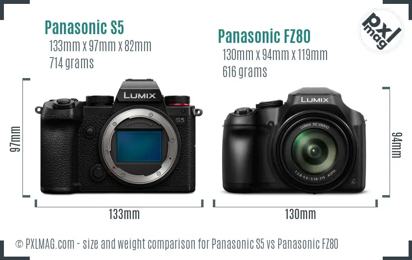 Panasonic S5 vs Panasonic FZ80 size comparison