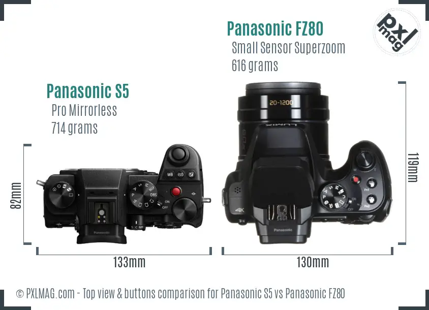 Panasonic S5 vs Panasonic FZ80 top view buttons comparison
