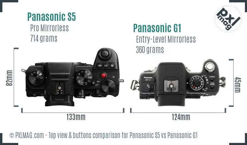 Panasonic S5 vs Panasonic G1 top view buttons comparison
