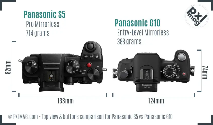 Panasonic S5 vs Panasonic G10 top view buttons comparison