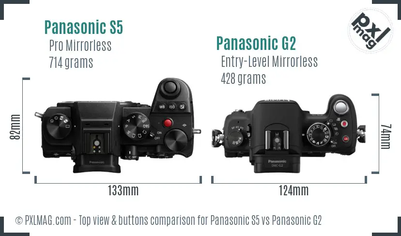 Panasonic S5 vs Panasonic G2 top view buttons comparison