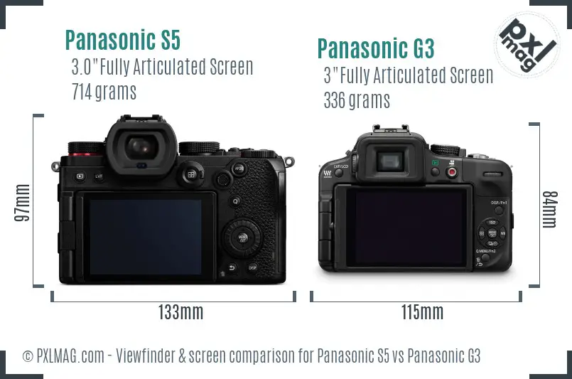 Panasonic S5 vs Panasonic G3 Screen and Viewfinder comparison