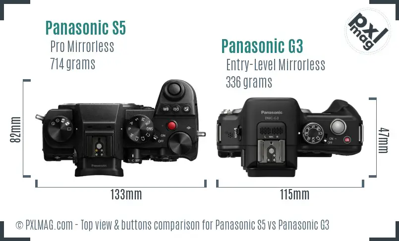 Panasonic S5 vs Panasonic G3 top view buttons comparison