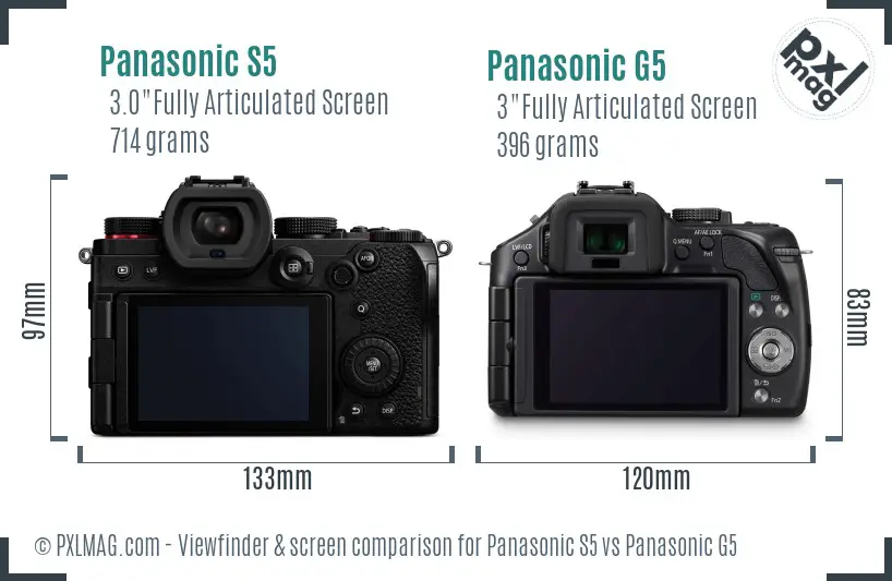 Panasonic S5 vs Panasonic G5 Screen and Viewfinder comparison