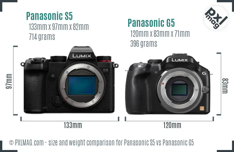 Panasonic S5 vs Panasonic G5 size comparison