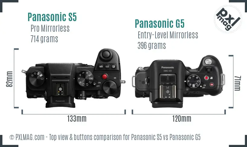 Panasonic S5 vs Panasonic G5 top view buttons comparison