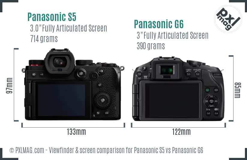 Panasonic S5 vs Panasonic G6 Screen and Viewfinder comparison