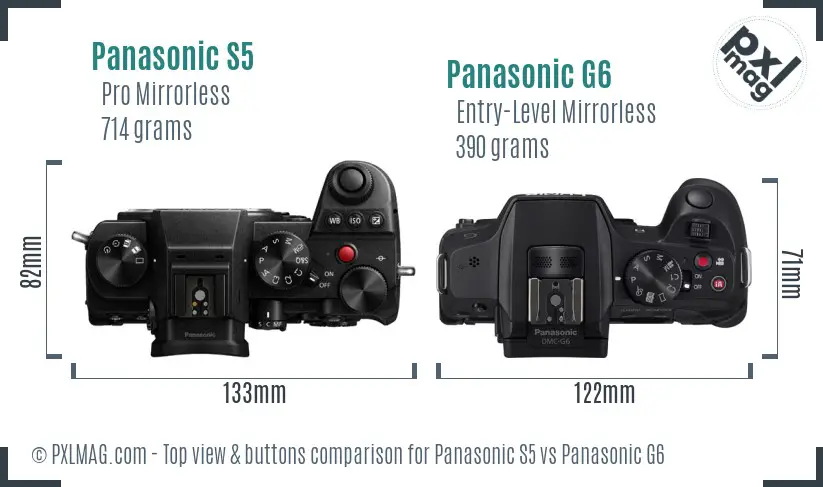 Panasonic S5 vs Panasonic G6 top view buttons comparison