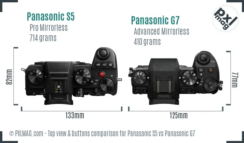 Panasonic S5 vs Panasonic G7 top view buttons comparison