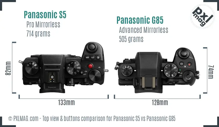 Panasonic S5 vs Panasonic G85 top view buttons comparison